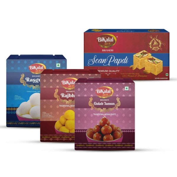 Rasgulla 1Kg and Rajbhog 1Kg and Gulab Jamun 1Kg and Sona papdi 1Kg